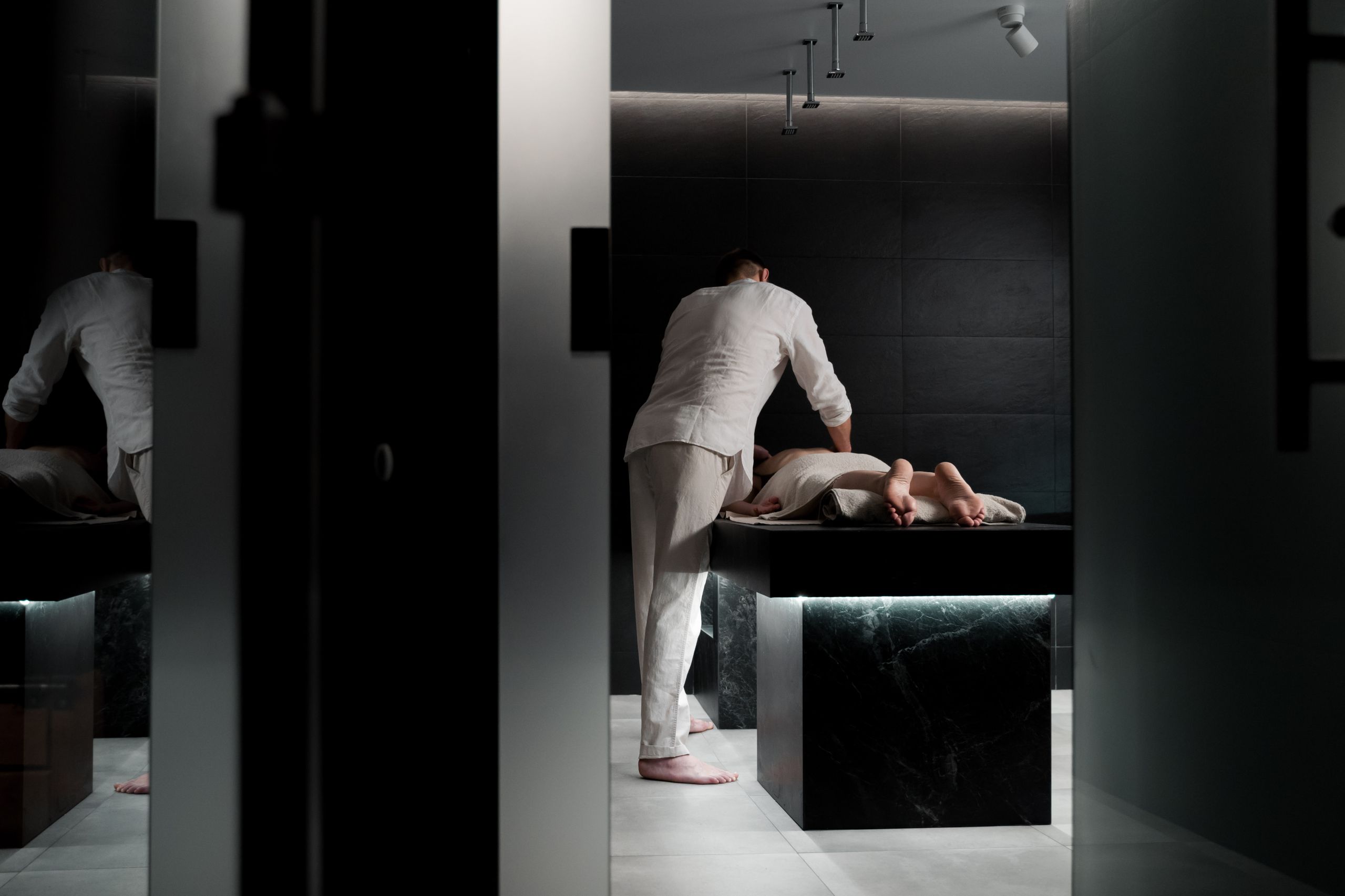 Spa treatment room massage table